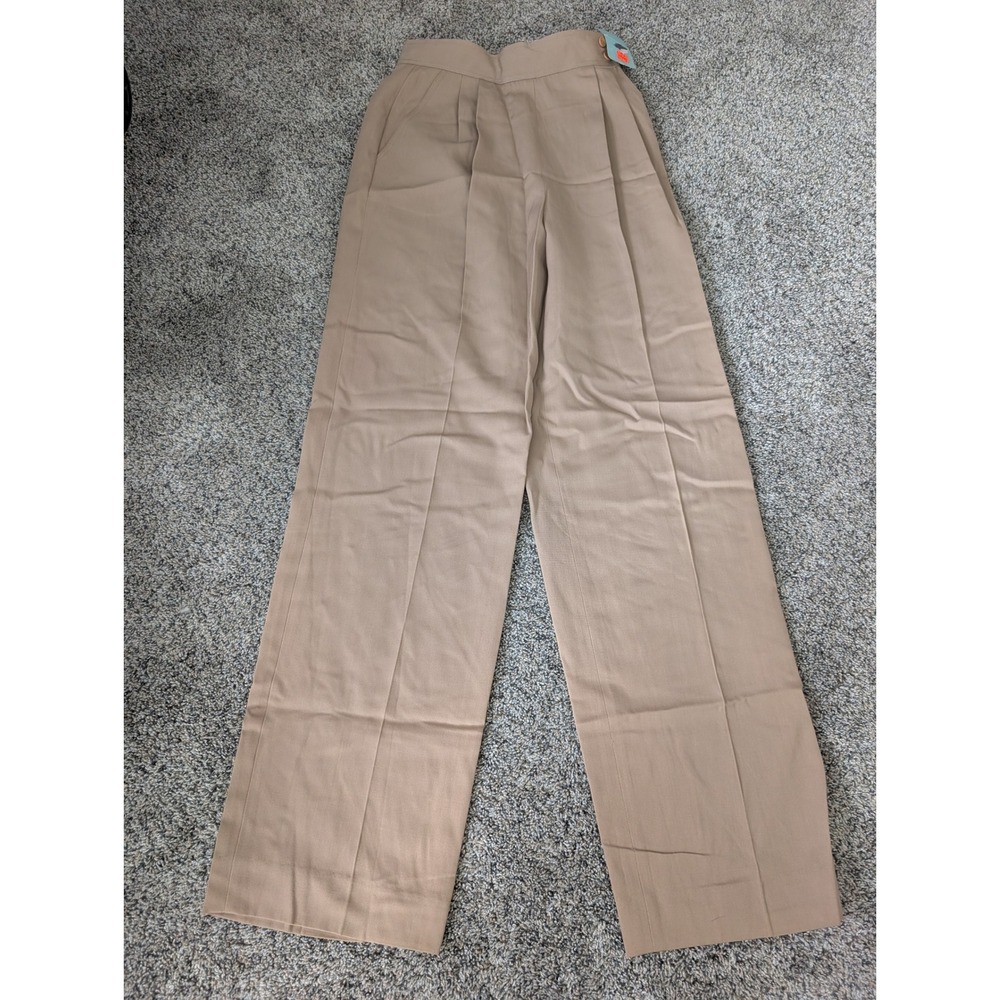 Christian Dior Vintage Wool Wide Leg Pleated Trousers‎ Tan Beige Size 4 NWT